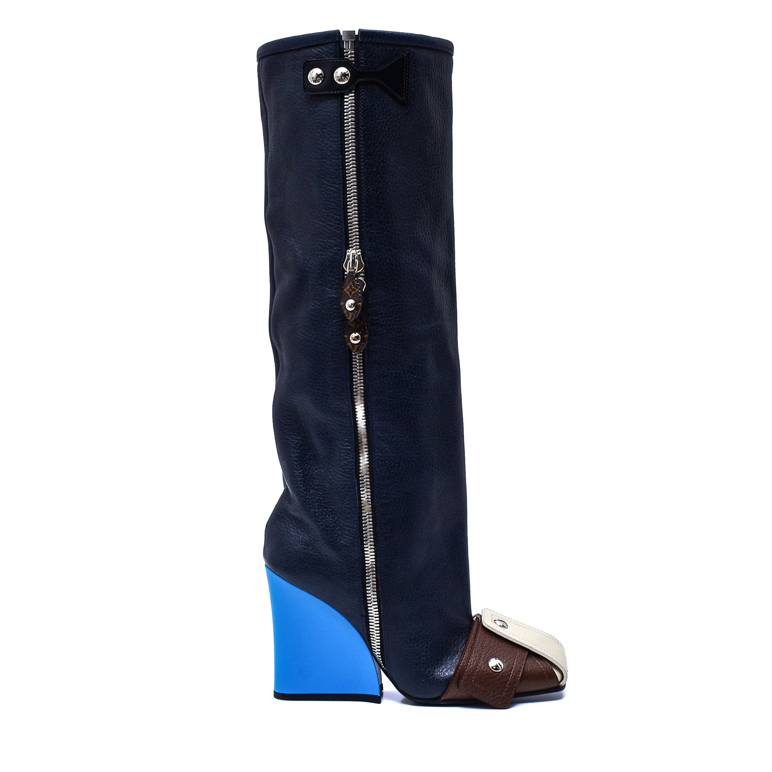 Louis Vuitton - Navy Blue Patti Wedge Half Boots/ 38